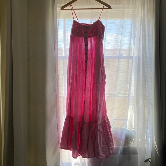 Free people maxi pink button boho dress xs stretchy - Picture 5 of 5